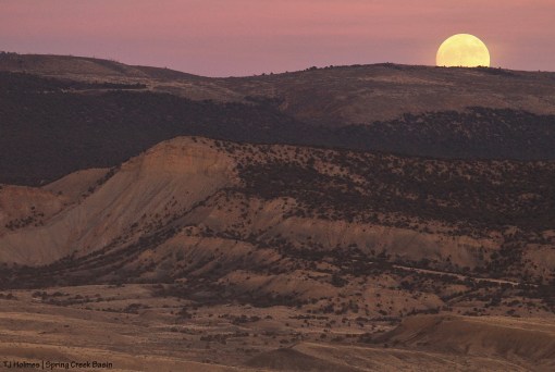 Nearly full moon rising over Spring Creek Basin.