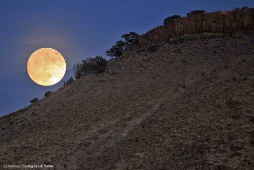 Nearly full moon rising over Spring Creek Basin.
