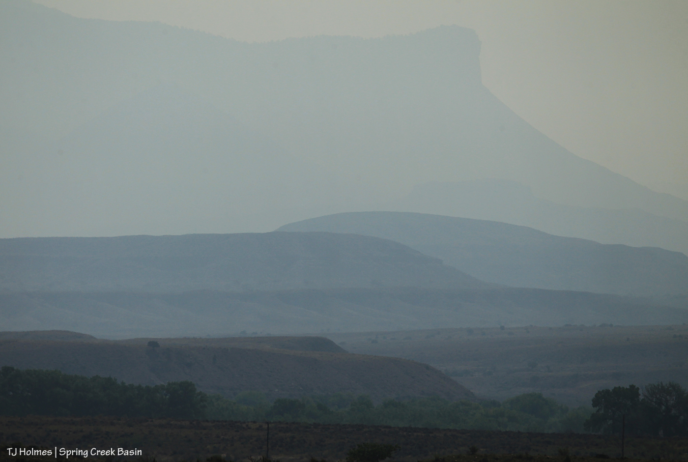 Temple Butte, socked in by smoke